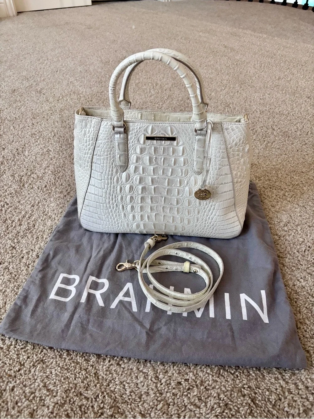 Brahmin White Croc-Embossed Leather Bag